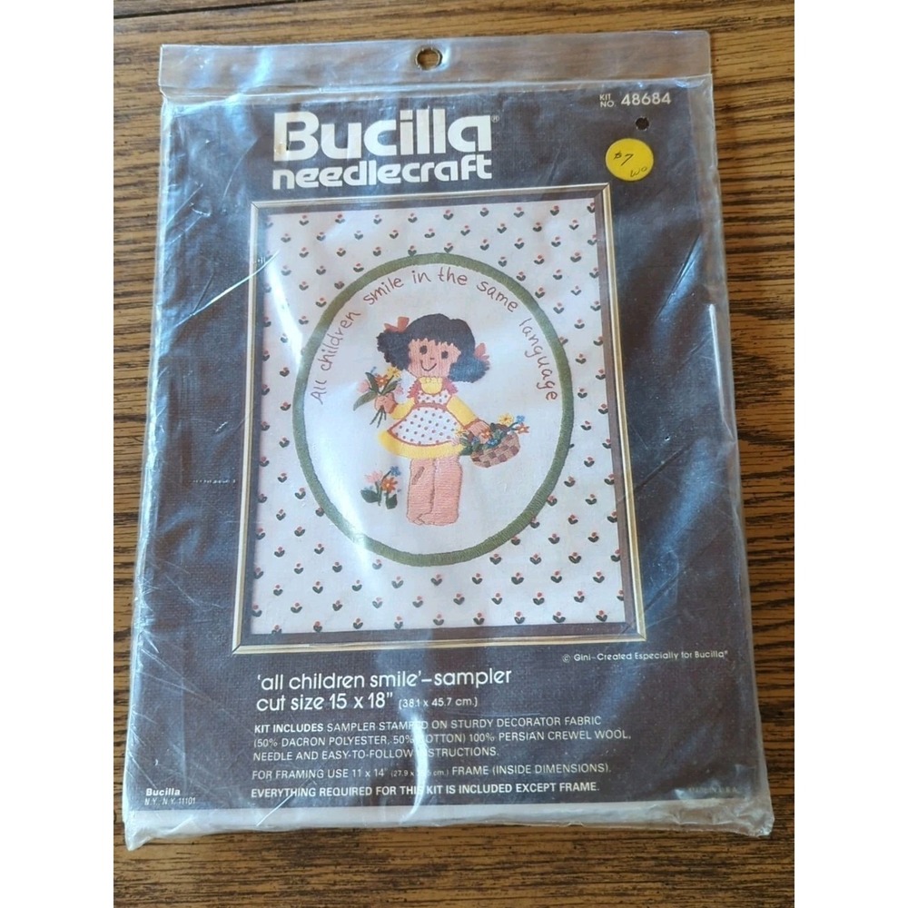 Vintage New Bucilla Needlepoint Stitch Kit "All Children Smile' Sampler 11 X 14"